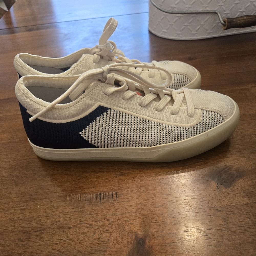 Rothys -- Women's Casual Canvas Sneakers - Cream and Navy
